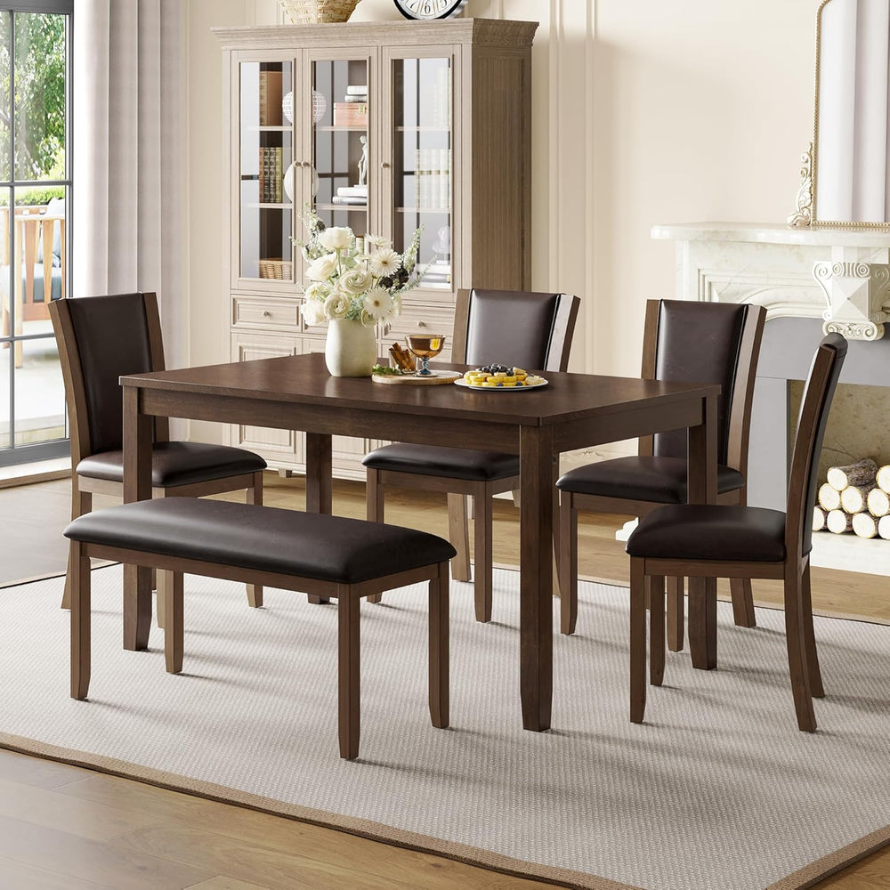 LUMISOL Farmhouse Dining Table Set for 6, Solid Wood Kitchen Table Set with 4...