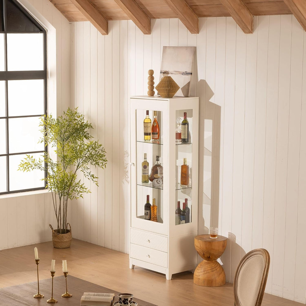 Freestanding Wine Cabinet, Upholstered Glass Door Bar Cabinet, 180° Viewing, ...