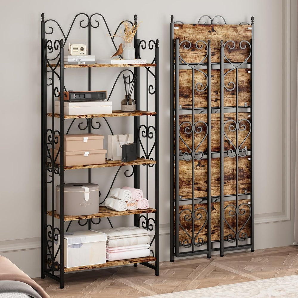 JSB 5 Tier Folding Bookshelf,Industrial Storage Shelves, No Assembly Vintage ...