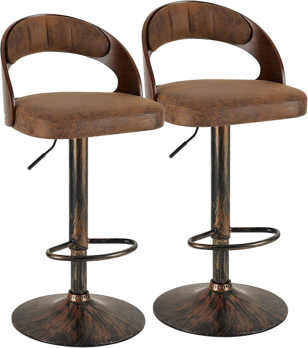 VECELO Bar Stool Set of 2,Kitchen Island Stools with Bentwood Back,Arm&Fo...