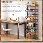 4NM 7 Tiers No Assembly Book Shelves, 72.4" H Folding Bookshelf Bookcase Open Industrial Foldable Shelves for Bedroom, Living Room, Home Office - Rustic Brown Black