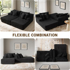 83” Oversized Double Chaise Lounge Chair Boneless Cloud Sofa Bed,Black | Double Lounge Chaise, Boneless Loveseat Sofa, Corduroy Chaise Lounge, Deep Seat Sleeper Couch for Living Room, No Assembly