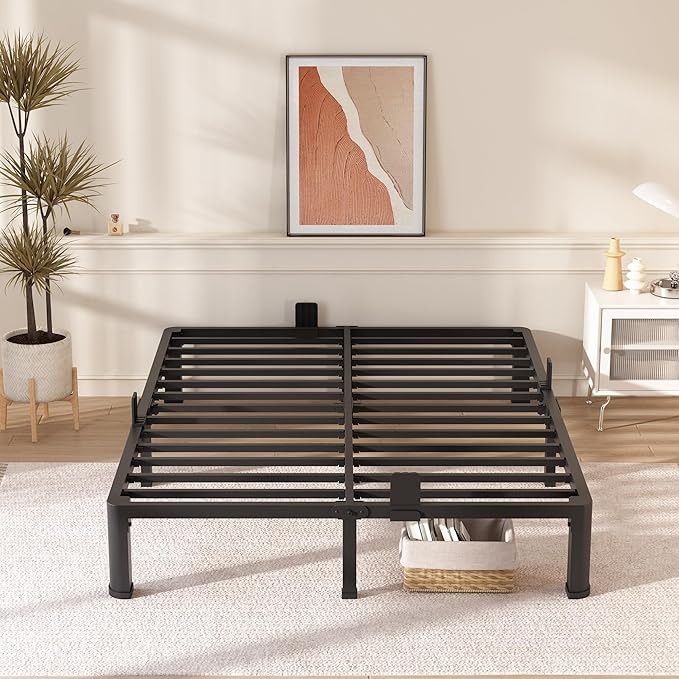 FUIOBYVV 10 Inch Queen Bed Frame with Round Corner Edge Legs 3500 lbs Metal Heavy Duty Steel Slats Support No Box Spring Needed Platform Noise Free Easy Assembly