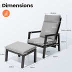Pellebant Aluminum Outdoor Recliner Chair with Pneumatically Adjustable Backrest - Weather-Resistant Patio Lounge Chair, 4.7-Inch Thick Removable Cushions for Deck, Porch & Backyard, Grey