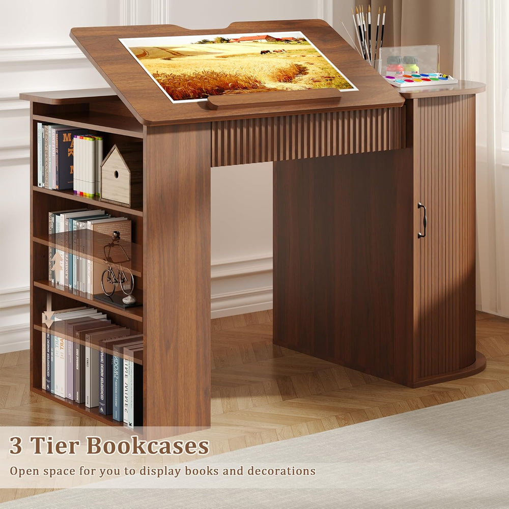Drafting Table with Storage Cabinet & Drawers, Crafting Table with Open S...