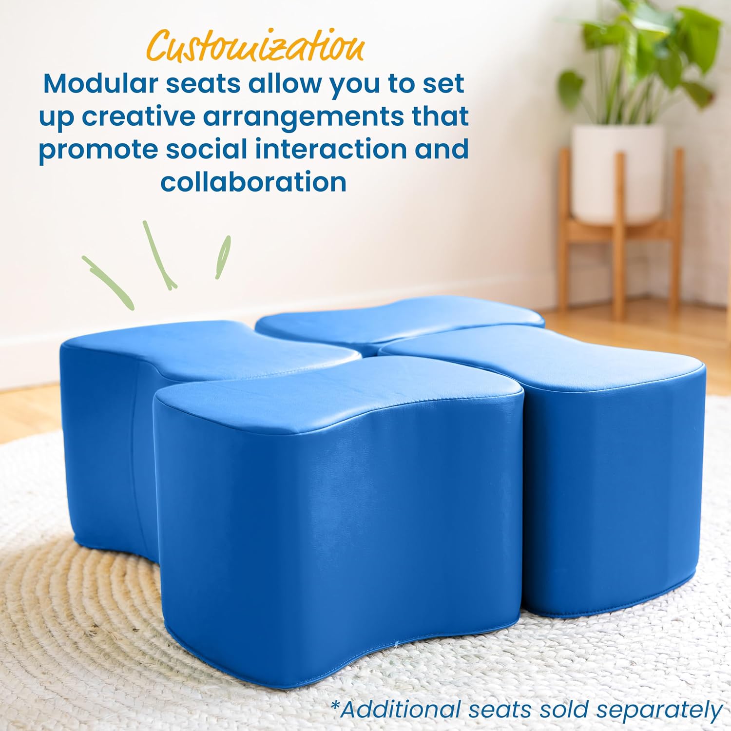 ECR4Kids SoftZone Toddler Modular Stool Seating Set, Classroom Furniture, Blue, 2-Pack