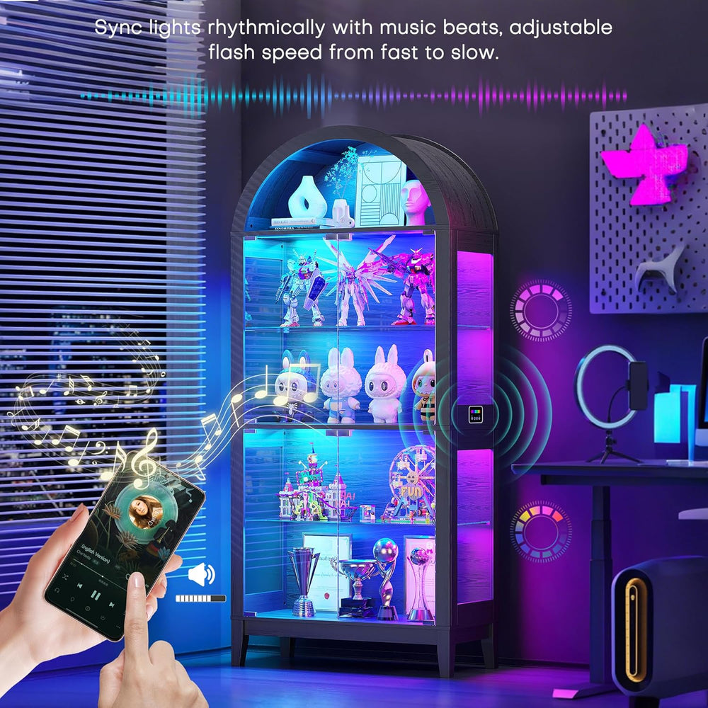 WOOVIVS Glass Display Cabinet with RGB Lights, 69" Tall Curio Cabinet wi...