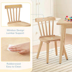 Curipeer Windsor Kids Table and 2 Chair Set, Rubberwood Children Toddler Table and Chair Set with Non-Slip Legs/Round Edge Design for Art, Play, Craft, Activity, Natural Wood