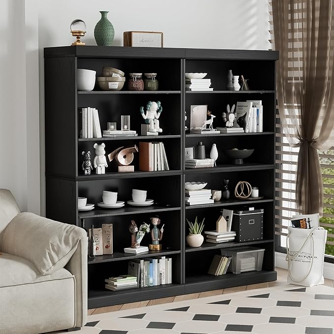 Casaphoria 62" Wooden Book Shelf, 6-Tier Bookcase, Open Bookshelf with Wide Storage Shelves for Home Office, Black