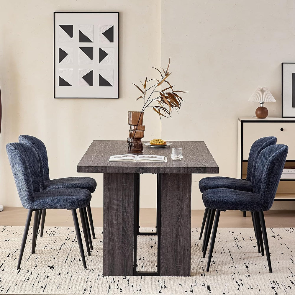 Dining Chairs Set of 4, Upholstered Chenille Fabric Kitchen Chairs with Wingb...