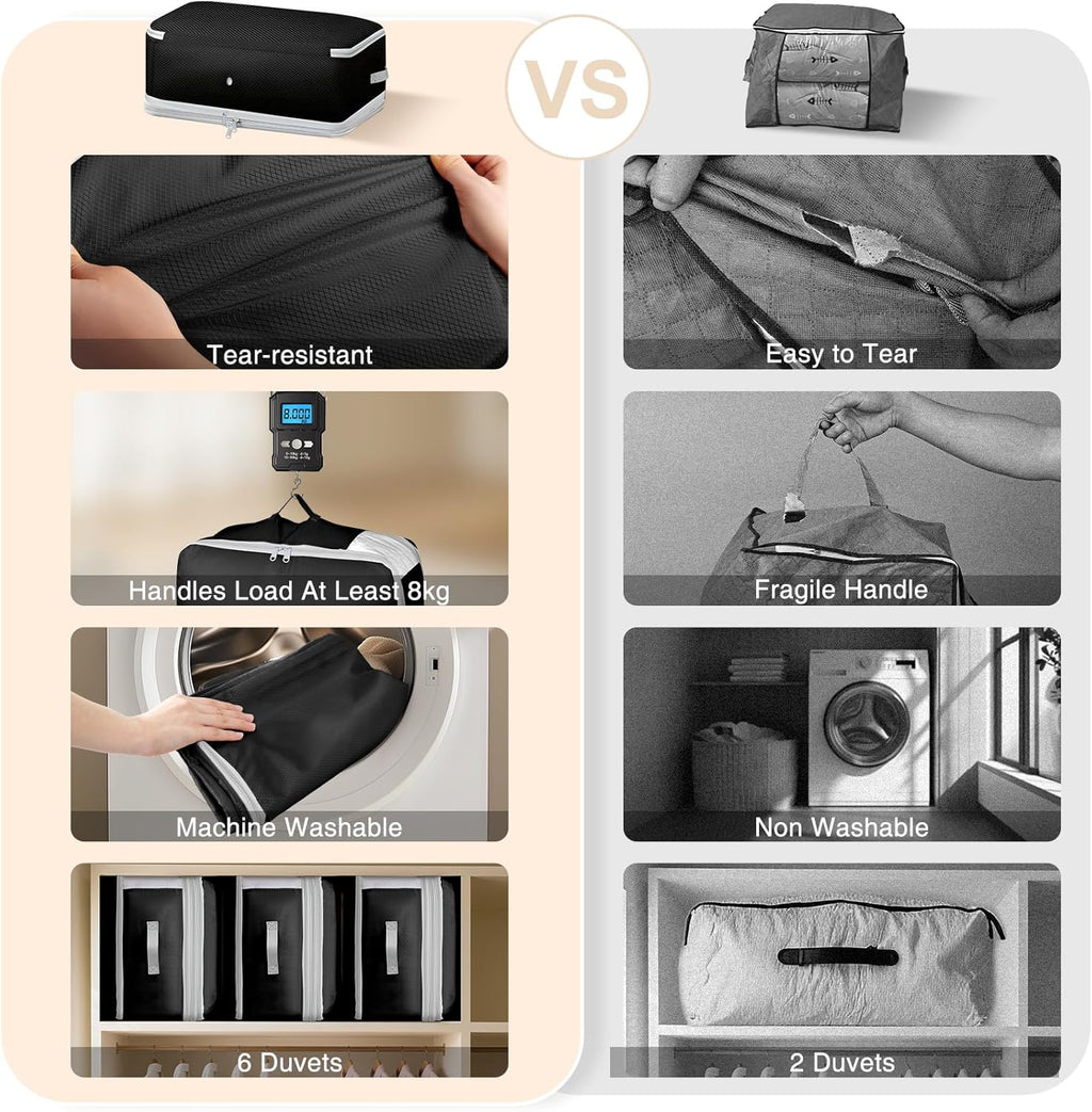 Comforter Storage Bag - 130L Large Capacity Blanket Storage Bags 4-Layer Ultra Space Saving Self Compression Organizer, Washable Compression Bags for Storage Comforter Blanket, 4-Pack, Black