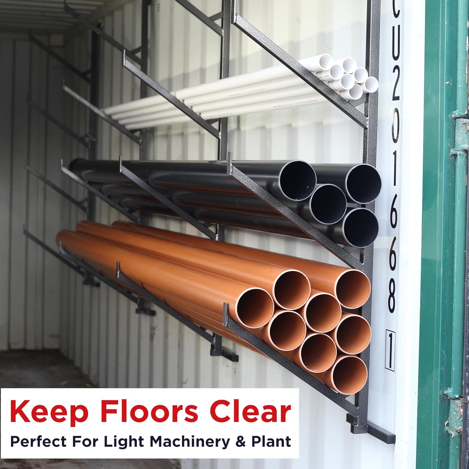 OAKMOORE Shipping Container Pipe Rack - Heavy Duty 4 Pack Shipping Container Pipe Storage Shelves for Jobsites - Conex Compatible - No Drilling Required