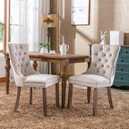 Velvet Dining Chairs Set of 4, Tufted Upholstered Dining Room Chairs with Back Ring Pull, Nailhead Trim and Solid Wood Legs, Modern Dining Chairs for Dining Room, Kitchen(Beige)