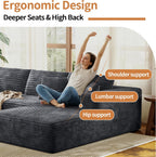 Boneless Sectional Couch for Living Room, Modular Sectional Sofa | 107" Modern L Shaped Could Couch Deep Seat Corduroy Floor Sofa, No Assembly Required, (Grey,107" L-shaped Right)
