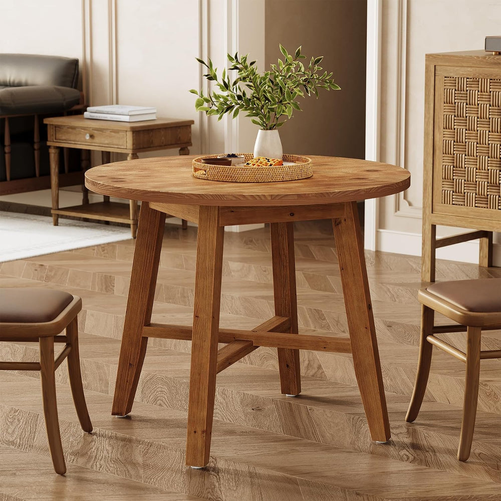 31.5-Inch Round Dining Table for 2-4, Solid Wood Farmhouse Kitchen Table for ...