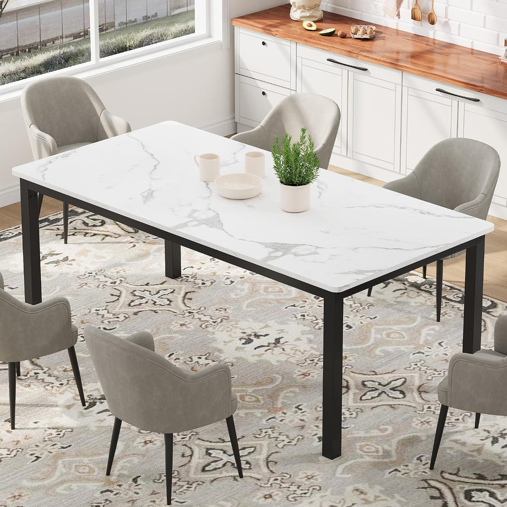 79 Inch Industrial Dining Table, Large Rectangle Kitchen Table with Metal Leg...
