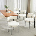 Boucle Dining Chairs Set of 4, Mid Century Modern Dining Room Chairs with Barrel Backrest, Upholstered White Kitchen Chairs for Dining Room, Restaurant