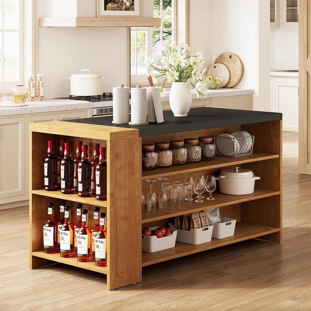 Little Tree 55 Inches Kitchen Island, 4-Tier Kitchen Storage Cabinet with Lar...