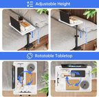 NiHome Height-Adjustable Bedside Shelf with Rotating Foldable Tray, Clip On Bed Side Tray Table, Overbed Table Fits Bed Frames 0.7"-2.7" Wide for Dorms, Apartments, Bedrooms, Dorm Essentials, White