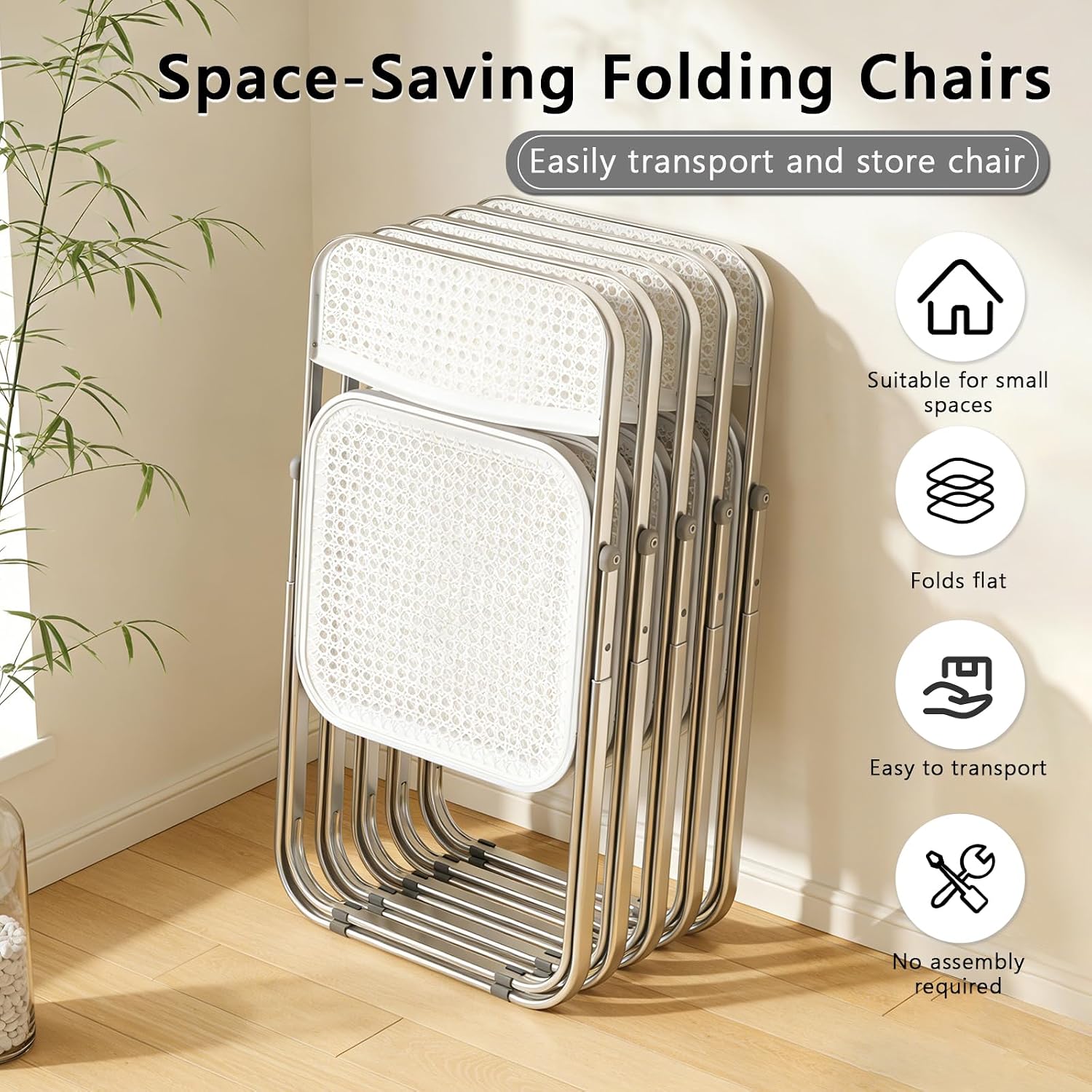 Folding Chair, 2 Pack Plastic Chair, White | Breathable folding chair with steel frame, 300lbs capacity. Portable & stackable for indoor, outdoor, events & parties.