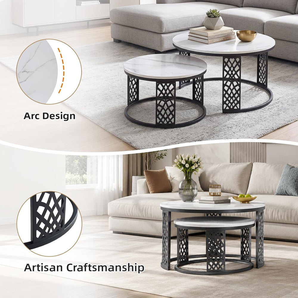 Nesting Coffee Table Black Marble Pattern Wooden with Black Frame | 31.49&quo...