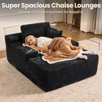 ovios 67'' Chaise Lounge Chair Indoor, Oversized Upholstered Boneless Sofa Bed with Cup Holders, Deep Seat Sleeper Couch, Plush Cloud Sofas Couches for Living Room (Faux Fur, Black)