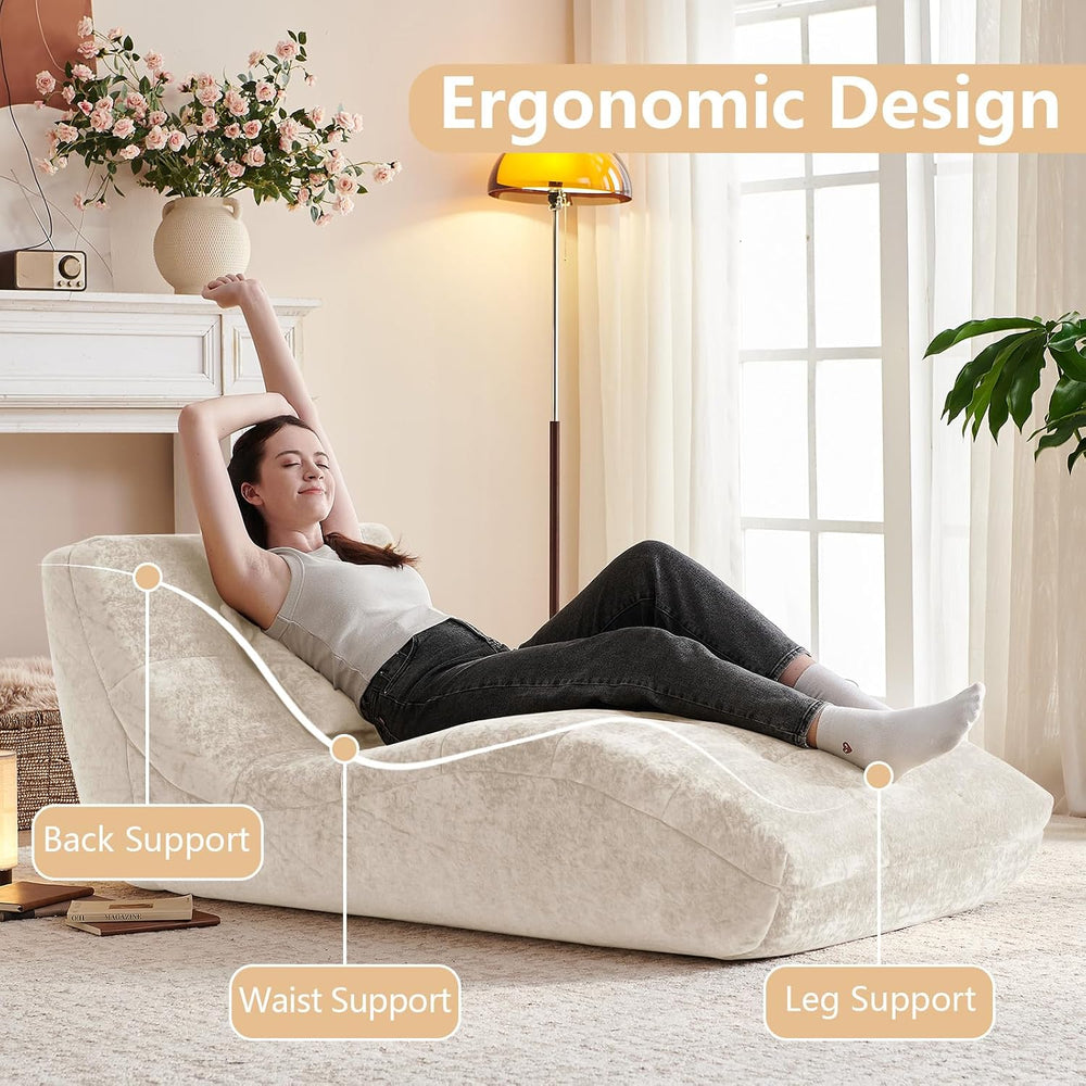Chaise Lounge Chair with Curved Back, Modern Upholstered Recliner Sofa, Tufte...
