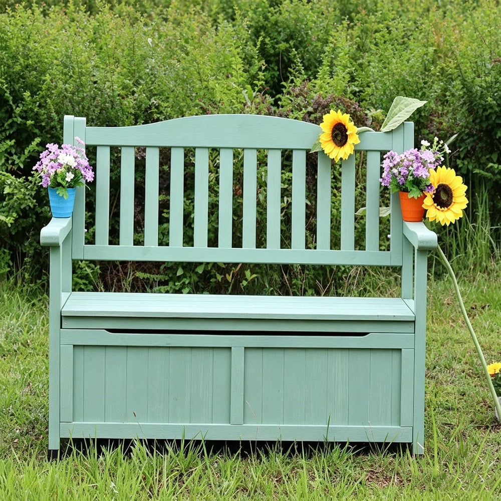 Deck Box Storage Bench, Patio Furniture, Solid Wood, Waterproof, with Armrest...