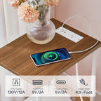HOOBRO Side Table with Charging Station, End Table with USB Port and Outlets, Nightstand with 2-Layer Storage Shelves for Small Spaces, Living Room, Bedroom, Walnut and White WH09UBZ01
