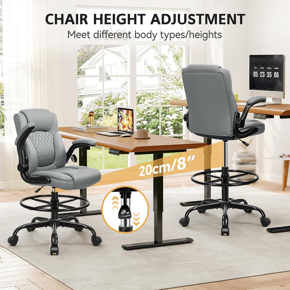 Drafting Chair, Tall Office Chair for Standing Desk, High Executive Leather E...