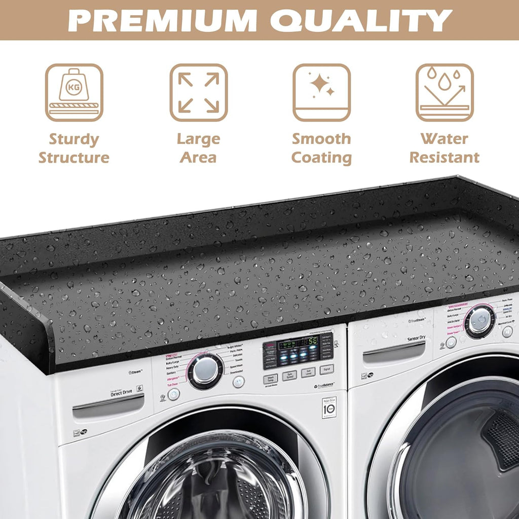 Royxen Washer Dryer Countertop with Solid Wood Core,54“W x 27.5D Laundry Countertop with Edge Rails,Washer and Dryer Topper for Laundry Room Organization(Black)