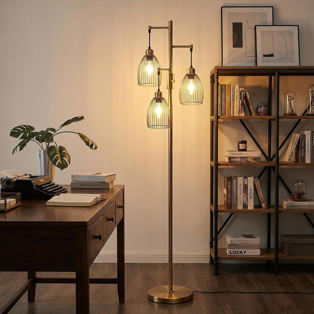 Dimmable Floor Lamp, Industrial Floor Lamps for Living Room, Antique Brass Tr...