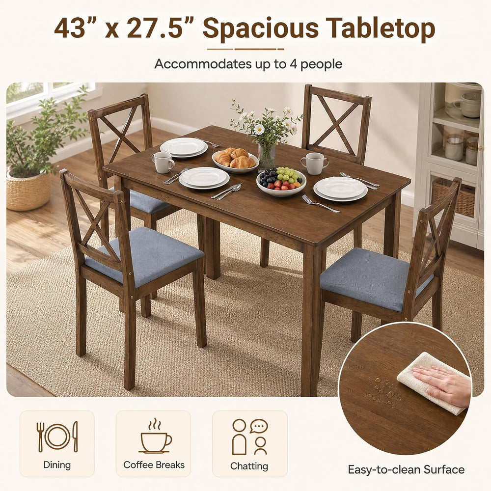 Giantex Dining Table Set for 4, Wood Kitchen Table with Upholstered Chairs | ...