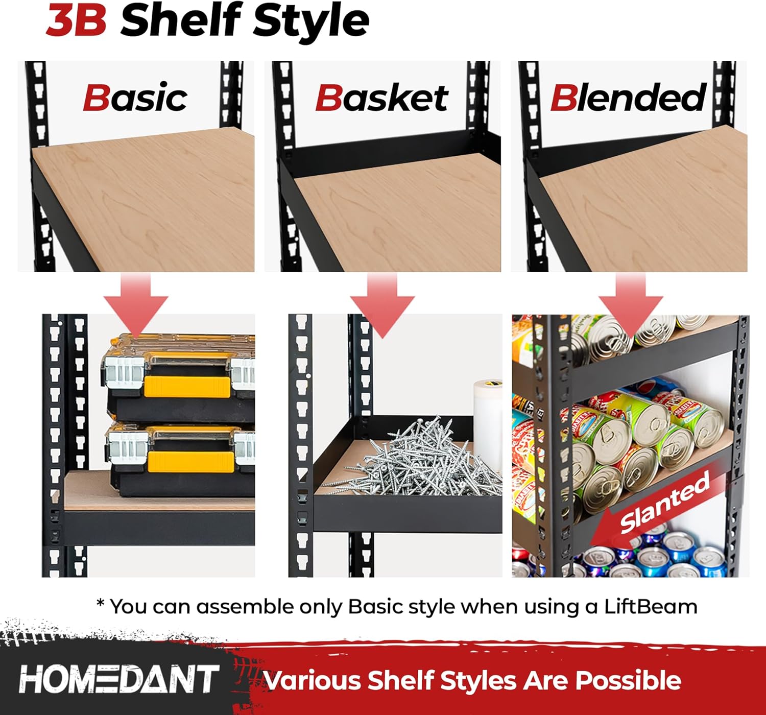 HOMEDANT 5 Tier Storage Shelves Adjustable Laminated Boltless Garage Metal Shelving Unit Heavy Duty Utility Rack Shelf Warehouse Pantry Closet Kitchen (2, (XL Deep) 48.1" W, Black)