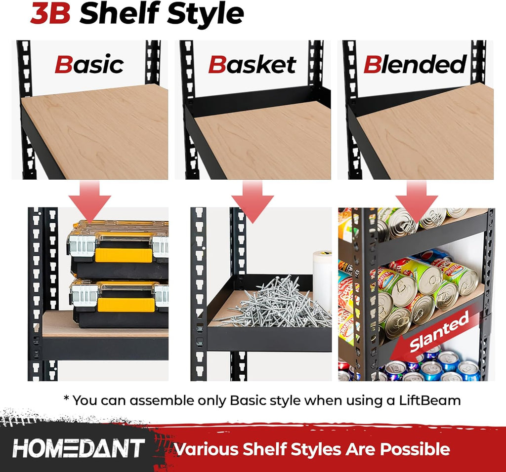 HOMEDANT 5 Tier Storage Shelves Adjustable Laminated Boltless Garage Metal Shelving Unit Heavy Duty Utility Rack Shelf Warehouse Pantry Closet Kitchen (4, (XL Deep) 48.1" W, Black)