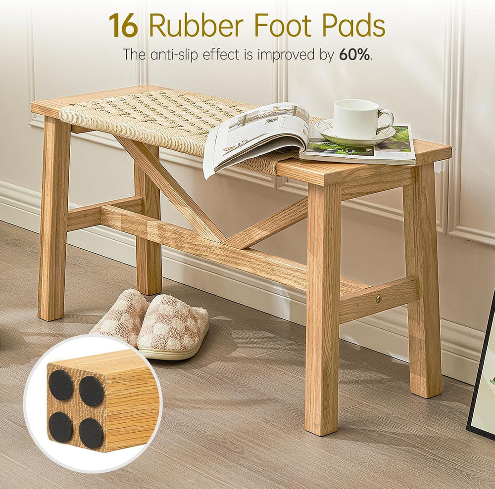 Solid Wood Narrow Bench, 33.46" Woven Bench for Entryway and Hallway, En...