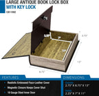 Barska Large Antique Book Lock Box with Key Lock , 8.75" x 2.75" x 13", black