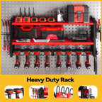 SOYEEZE Large Power Tool Organizer Wall Mount with Charging Station, 3 Layer Heavy Duty Metal Tool Storage Rack with 8 Drill Holder, Tool Holder Built in 8 Outlet Power Strip-Red