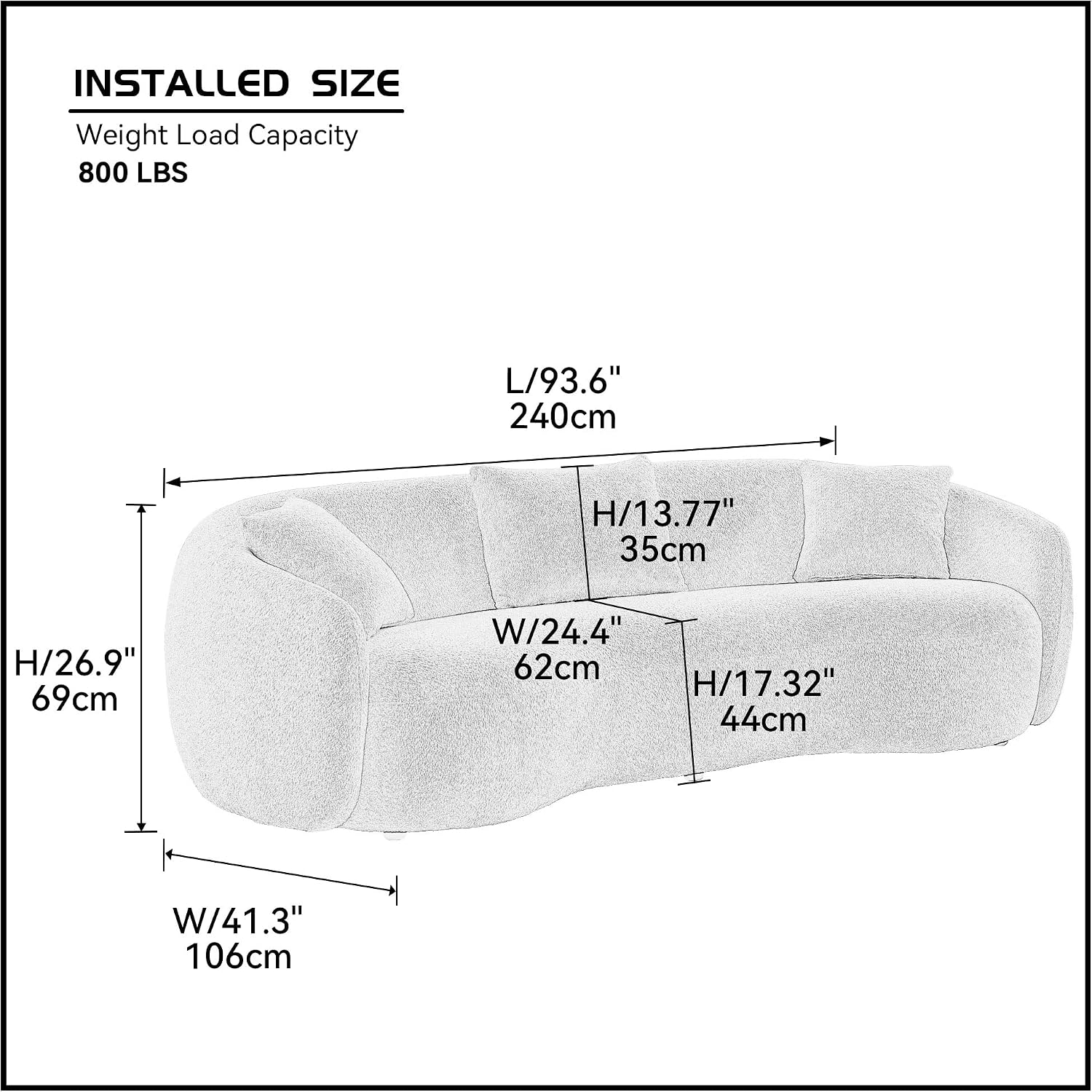Curved Sofa, 93.6'', 4 Seater, Boucle, Modern, Blue, for Reception Place | 93.6'' Modern Boucle Curved Sofa for Living Room, Luxury Modern Comfy Curved Couch for Apartment, Reception Place