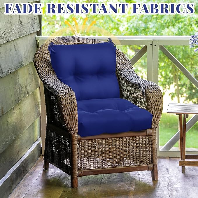 Geetery Outdoor Chair Cushions Set of 4 for Patio Lawn Furniture Wicker Rocking Dining Chairs 42x21x4 Inch High Back Seat Pads Replacement with Ties Weather-Resistant Fade-Resistant Indoor(Navy Blue)