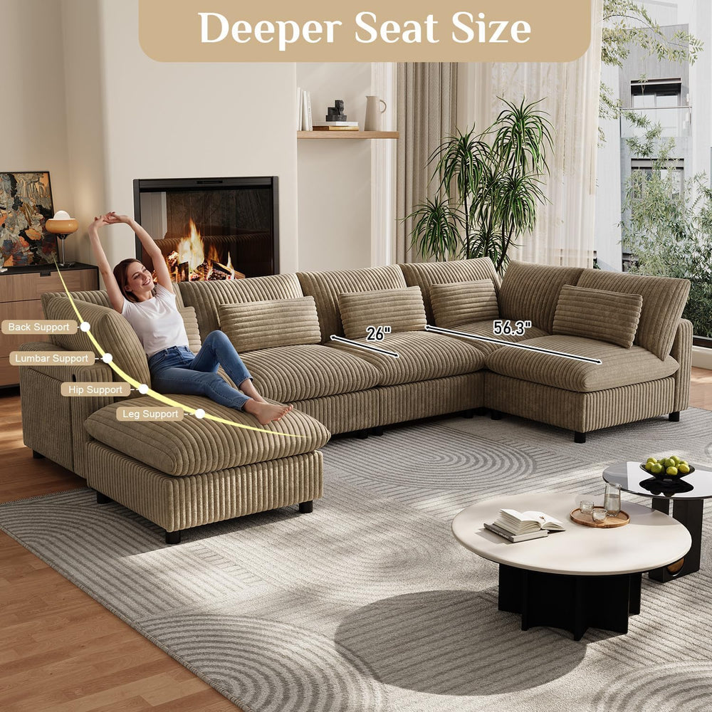 130" Oversized Cloud Couch Large Modular Sectional Sofa Modern U Shaped ...