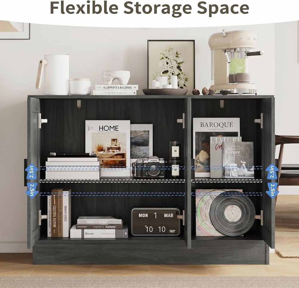 Anystyle 43" Dark Grey Buffet Cabinet with Black Handles