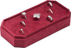 Velvet Ring Organizer Display Tray Jewelry Box Earring Holder Case for Wedding Birthday Christmas Day (Red)