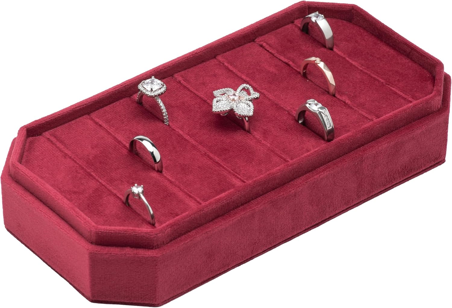 Velvet Ring Organizer Display Tray Jewelry Box Earring Holder Case for Wedding Birthday Christmas Day (Red)