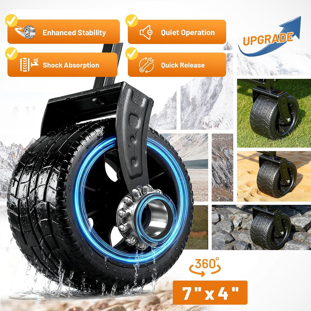 EchoSmile Collapsible Wagon Cart for Camping & Beach - Heavy Duty 400lbs Capacity All-Terrain Cart with Wide Wheels, Portable Folding Utility Wagon for Grocery, Garden, Sports,Black