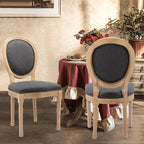 Upholstered Dining Chairs Set of 2 French Country Oval Fabric Back Kitchen Side Chair with Wood Legs for Dining Room, Kitchen, Restaurant(Dark Grey-Fabric)