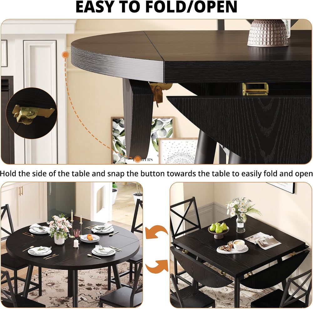 IRONCK Dining Table Set for 4, Round Kitchen Table and 4 Stool Chair for Dini...