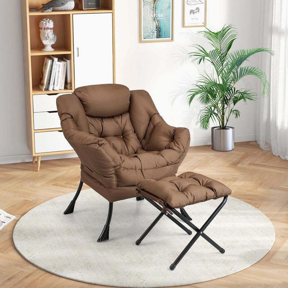GIANTEX Lazy Chair with Ottoman, Accent Sofa Chair with Folding Footrest, Sid...