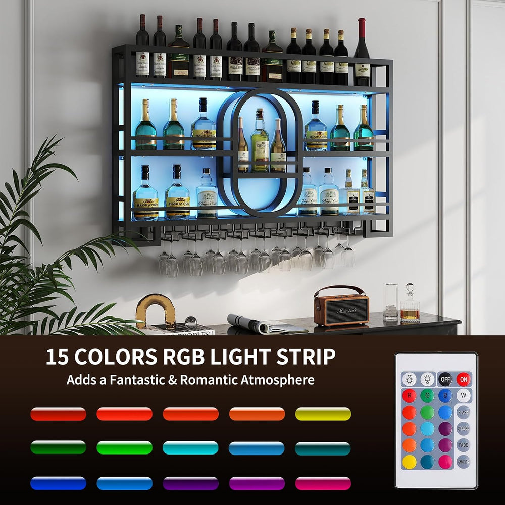 Boshen Fully Assembled 3-Tiers 47in Wine Rack Wall Mounted with LED Light | F...