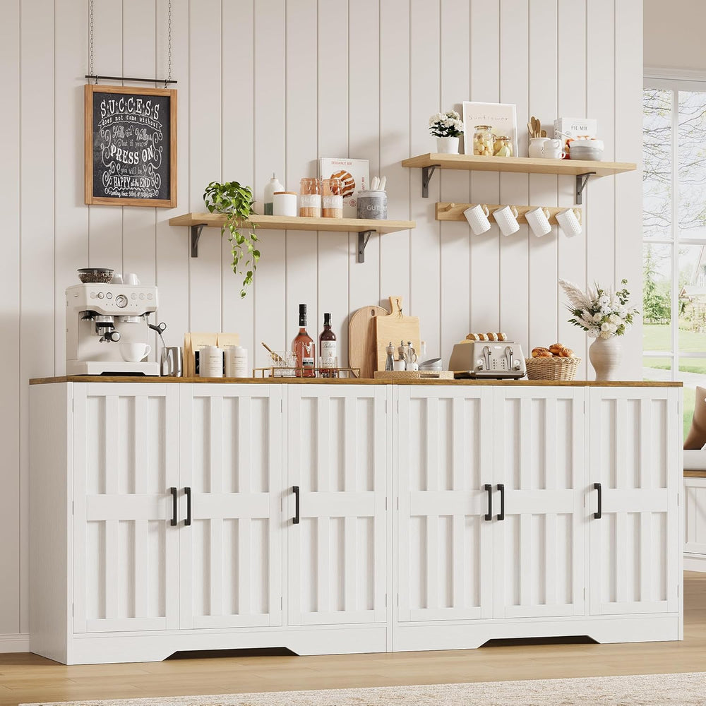 Modern Farmhouse Buffet Cabinet with Storage, 85" Large Sideboard Storag...